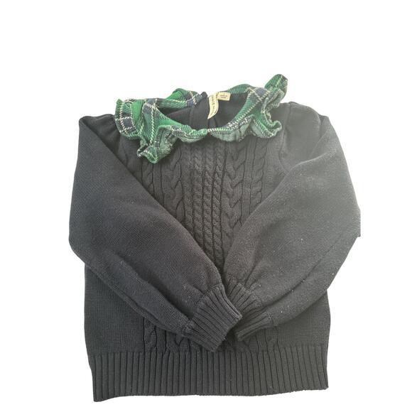 Janie and Jack Girls 4T Navy Alpine Sweater with Green Tartan Collar - Picture 1 of 6